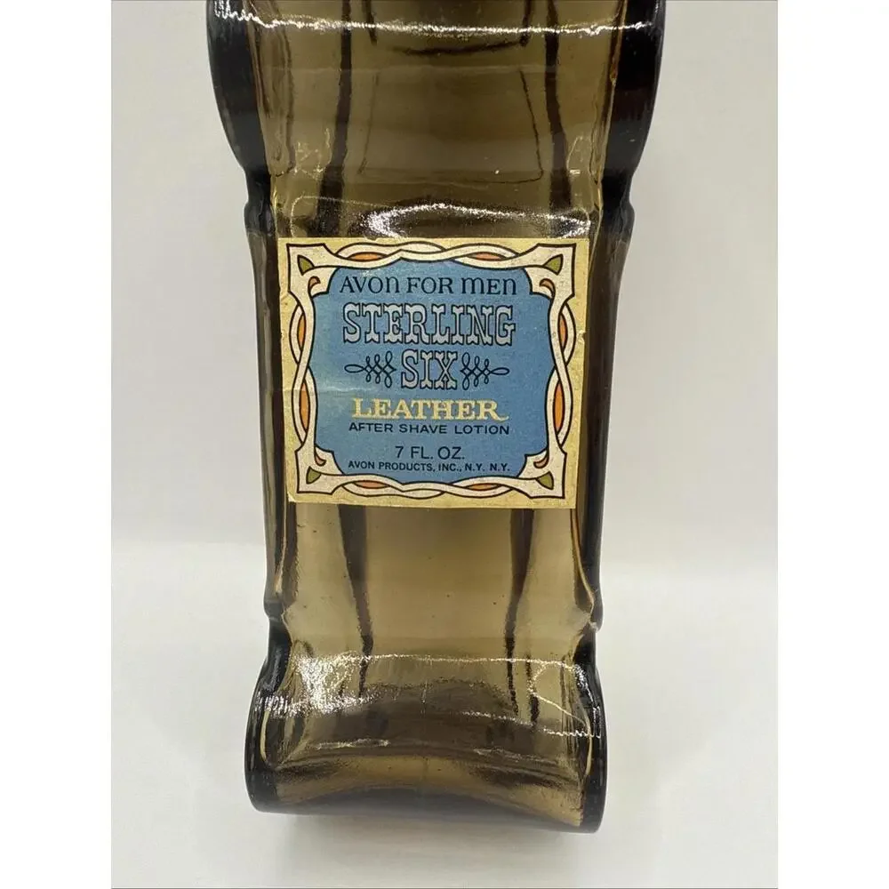 Vintage Avon Sterling Six Leather After Shave Car Amber Glass Decanter 1970